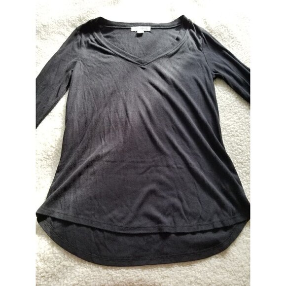 TREASURE AND BOND WOMENS BLACK LONG SLEEVE V-NECK RIB KNIT TOP SIZE MEDIUM - Picture 4 of 9